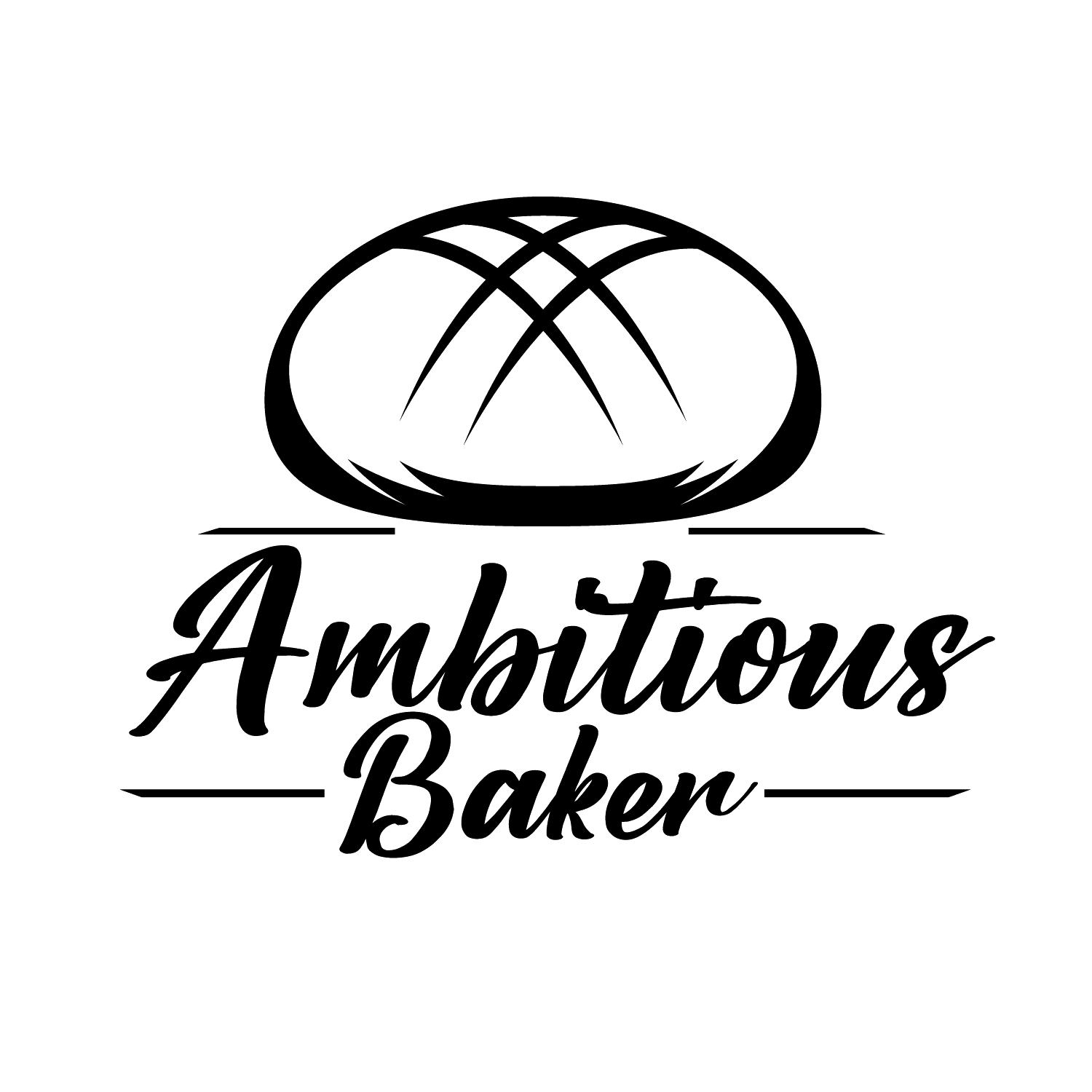 Ambitious Baker logo: a round artisan sourdough loaf with crossed scoring marks above a hand-lettered wordmark
